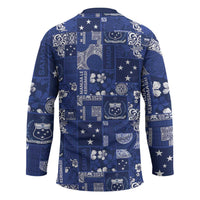 Blue Samoa Manuia Le Kerisimasi Hockey Jersey Pacific Patchwork Xmas Vibes - Polynesian Pride