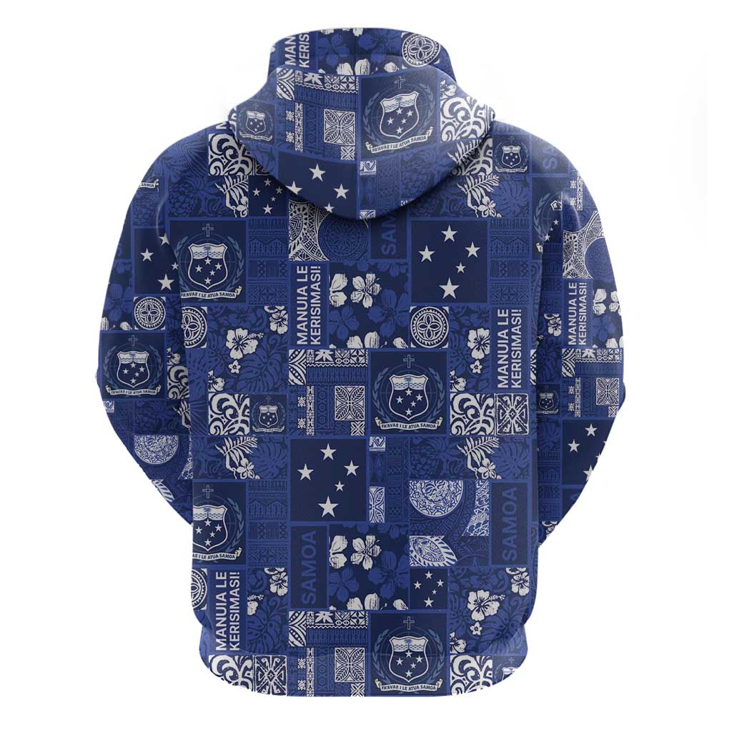 Blue Samoa Manuia Le Kerisimasi Hoodie Pacific Patchwork Xmas Vibes - Polynesian Pride