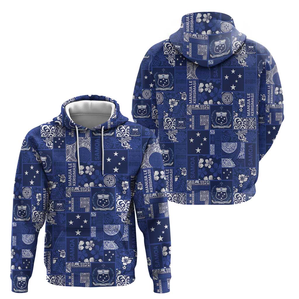 Blue Samoa Manuia Le Kerisimasi Hoodie Pacific Patchwork Xmas Vibes - Polynesian Pride