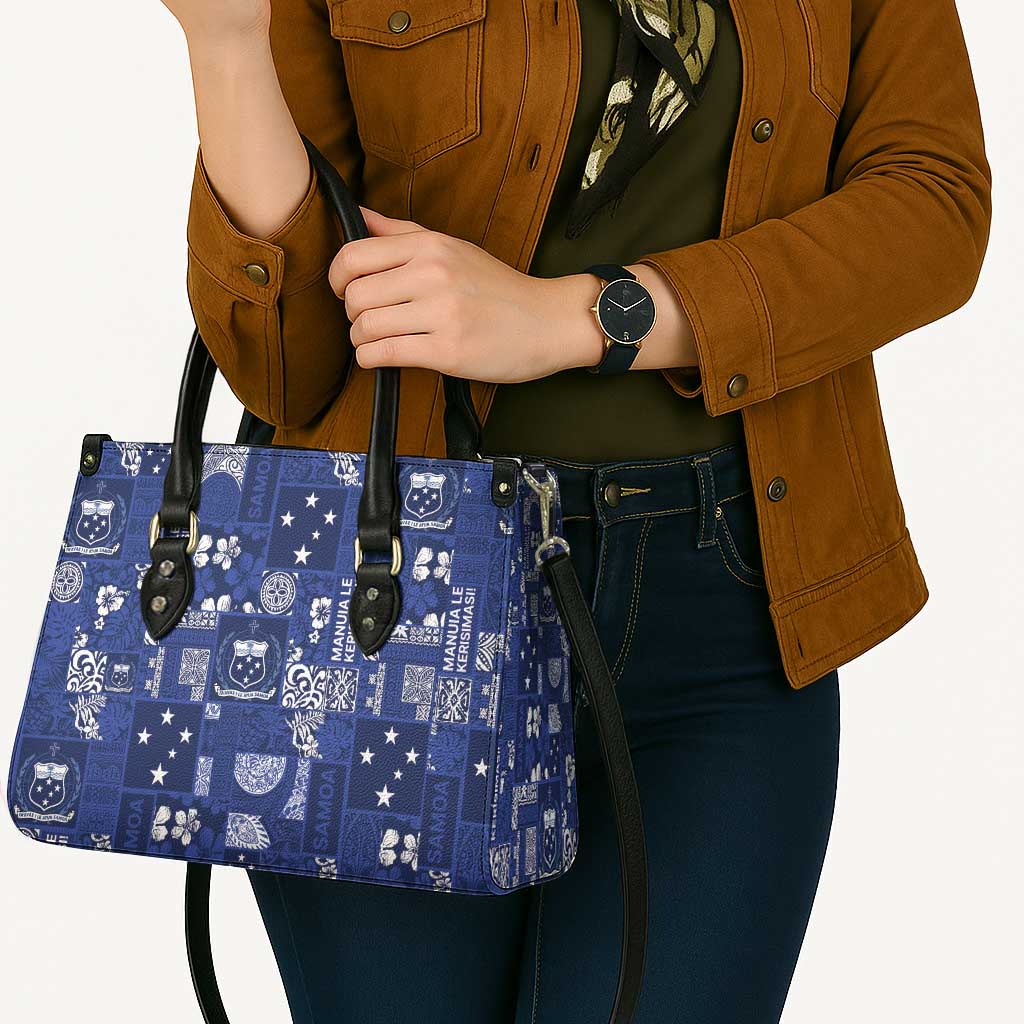 Blue Samoa Manuia Le Kerisimasi Leather Bag Pacific Patchwork Xmas Vibes - Polynesian Pride