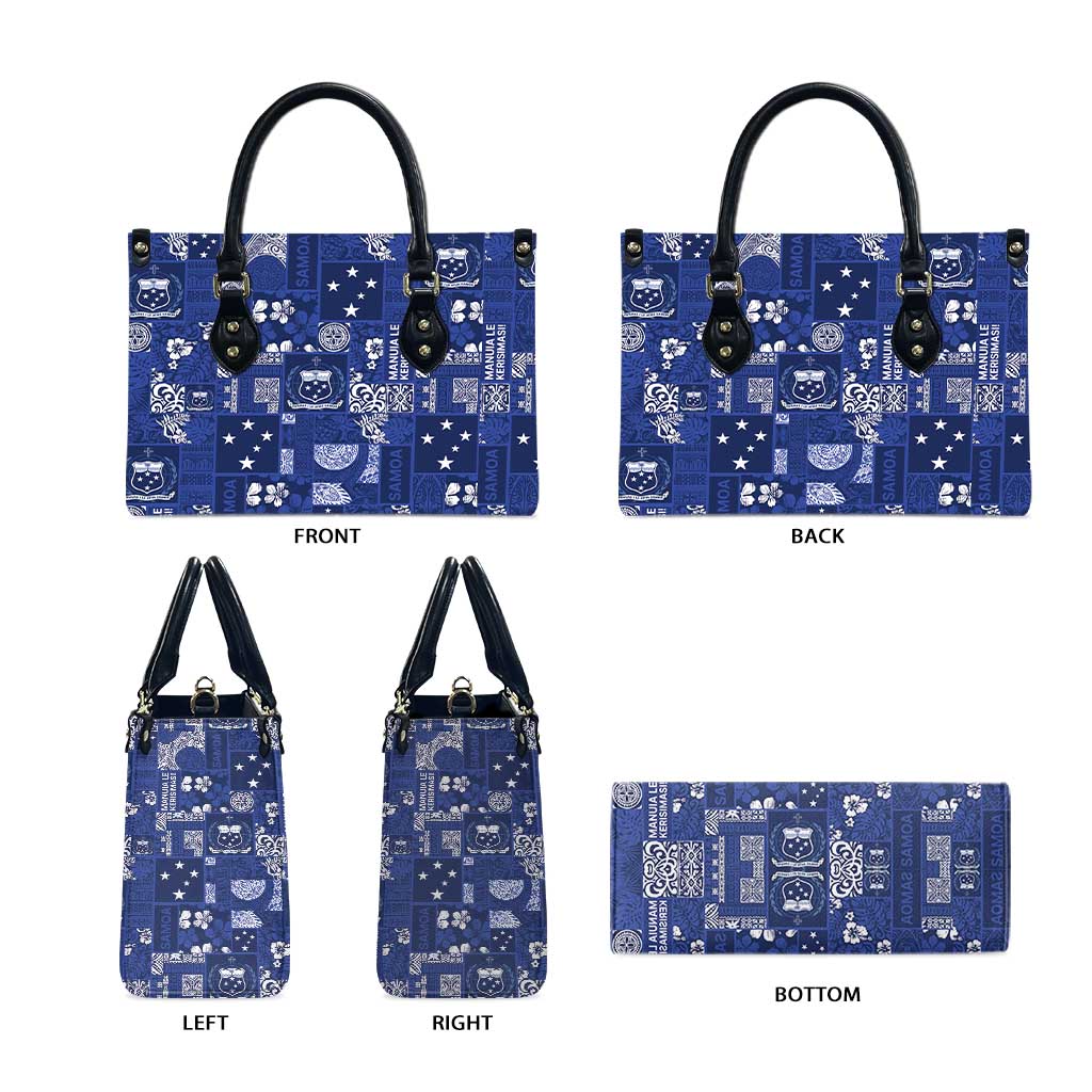 Blue Samoa Manuia Le Kerisimasi Leather Bag Pacific Patchwork Xmas Vibes - Polynesian Pride