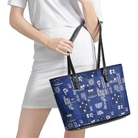 Blue Samoa Manuia Le Kerisimasi Leather Tote Bag Pacific Patchwork Xmas Vibes - Polynesian Pride