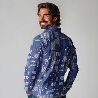 Blue Samoa Manuia Le Kerisimasi Long Sleeve Polo Shirt Pacific Patchwork Xmas Vibes LT9 - Polynesian Pride