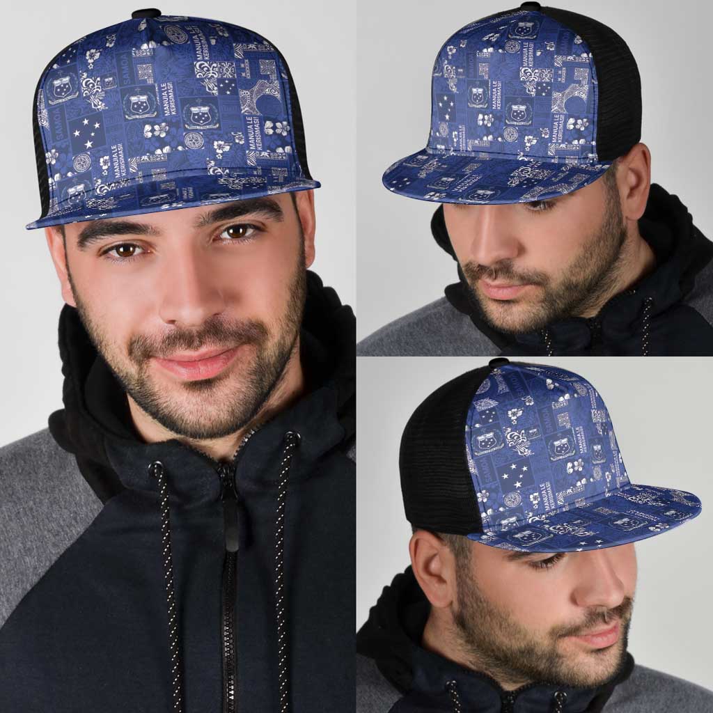 Blue Samoa Manuia Le Kerisimasi Mesh Trucker Cap Pacific Patchwork Xmas Vibes - Polynesian Pride