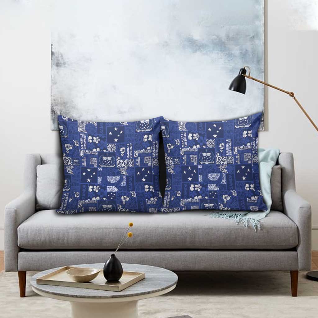 Blue Samoa Manuia Le Kerisimasi Pillow Cover Pacific Patchwork Xmas Vibes - Polynesian Pride