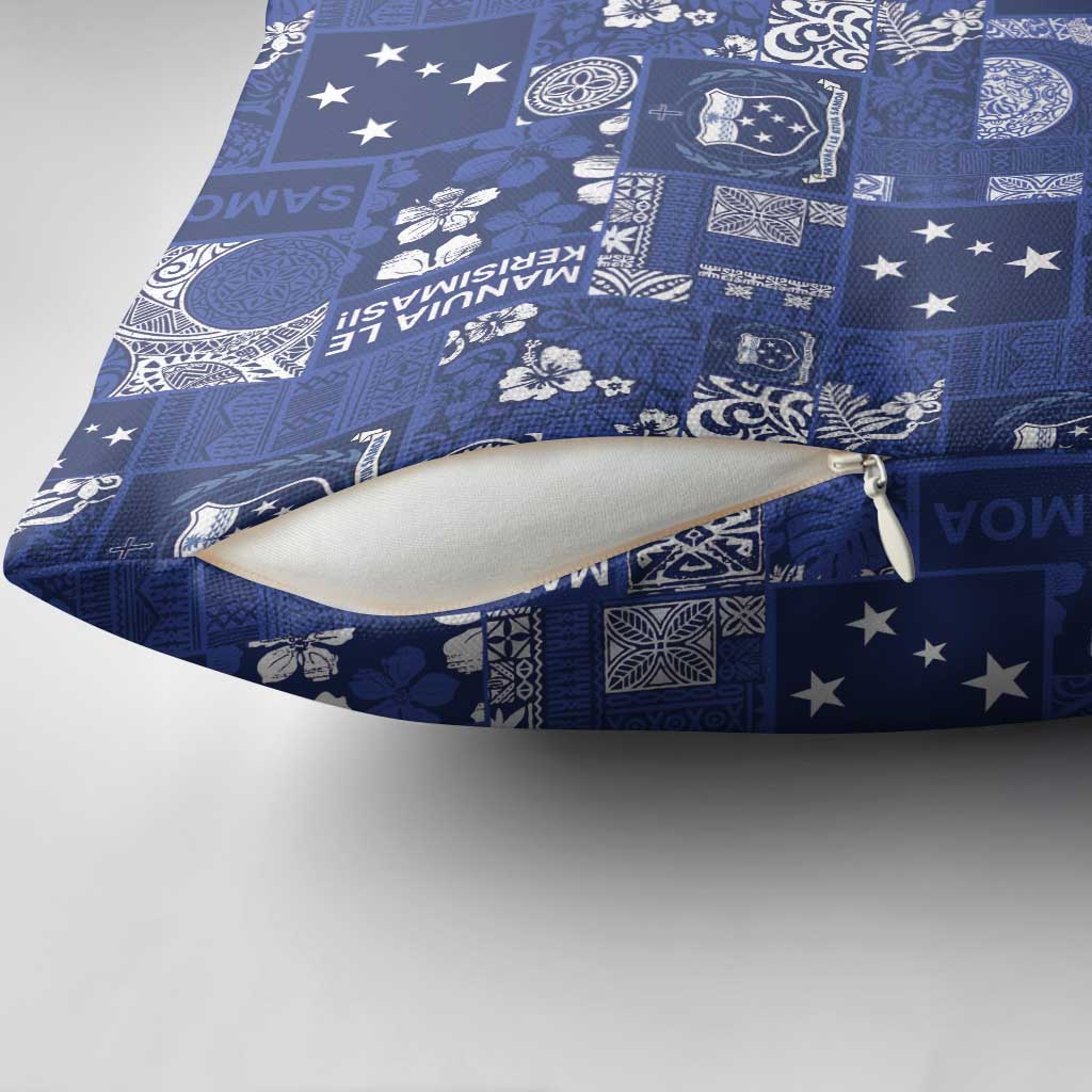 Blue Samoa Manuia Le Kerisimasi Pillow Cover Pacific Patchwork Xmas Vibes - Polynesian Pride