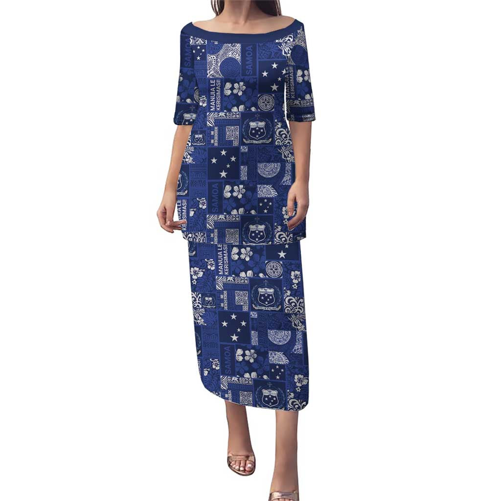 Blue Samoa Manuia Le Kerisimasi Puletasi Pacific Patchwork Xmas Vibes - Polynesian Pride
