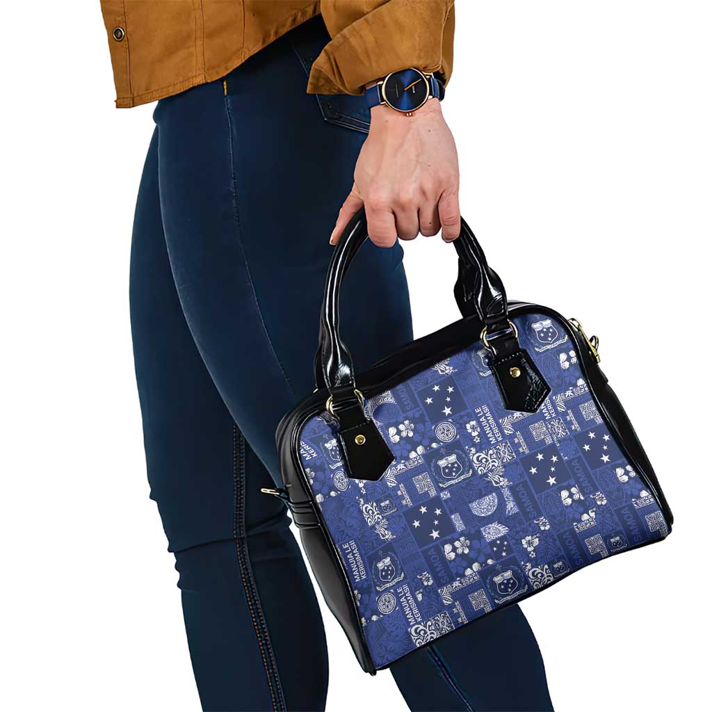 Blue Samoa Manuia Le Kerisimasi Shoulder Handbag Pacific Patchwork Xmas Vibes - Polynesian Pride