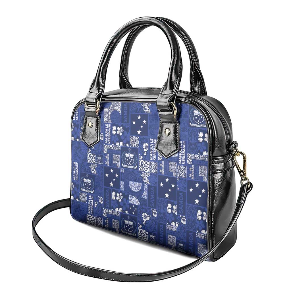 Blue Samoa Manuia Le Kerisimasi Shoulder Handbag Pacific Patchwork Xmas Vibes - Polynesian Pride