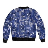 Blue Samoa Manuia Le Kerisimasi Sleeve Zip Bomber Jacket Pacific Patchwork Xmas Vibes - Polynesian Pride