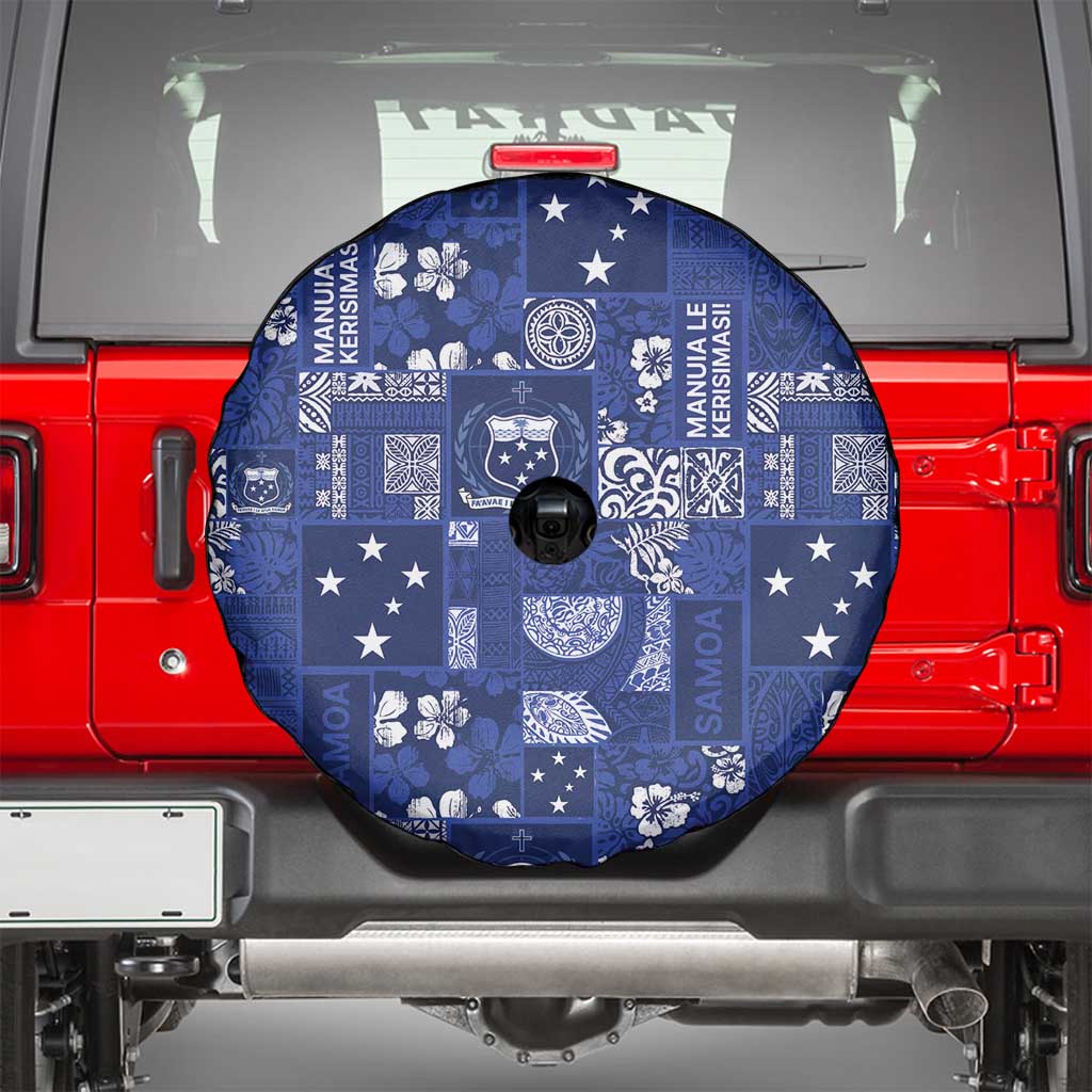 Blue Samoa Manuia Le Kerisimasi Spare Tire Cover Pacific Patchwork Xmas Vibes LT9 - Polynesian Pride