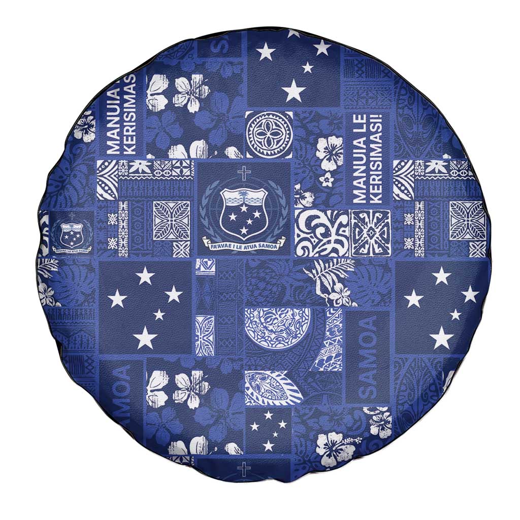 Blue Samoa Manuia Le Kerisimasi Spare Tire Cover Pacific Patchwork Xmas Vibes LT9 - Polynesian Pride