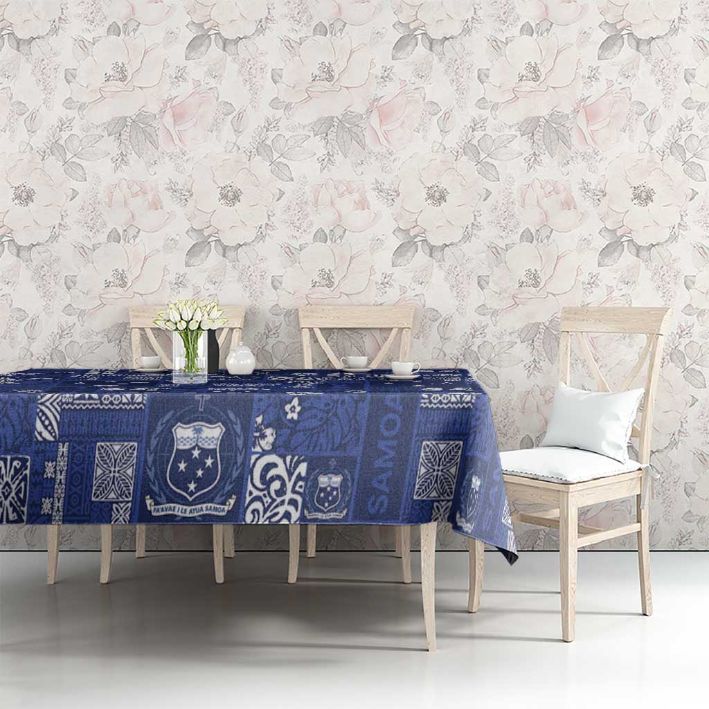 Blue Samoa Manuia Le Kerisimasi Tablecloth Pacific Patchwork Xmas Vibes - Polynesian Pride