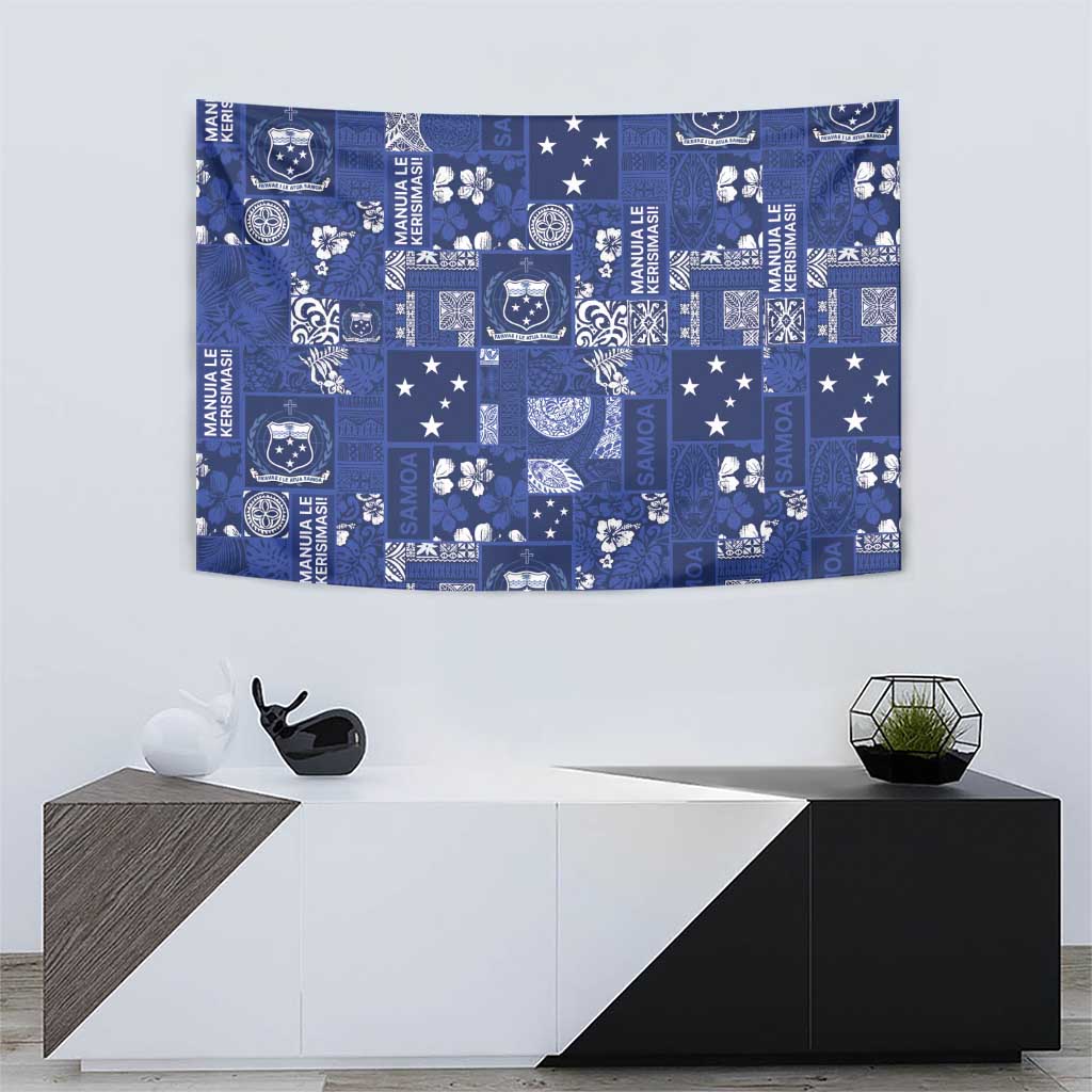 Blue Samoa Manuia Le Kerisimasi Tapestry Pacific Patchwork Xmas Vibes - Polynesian Pride