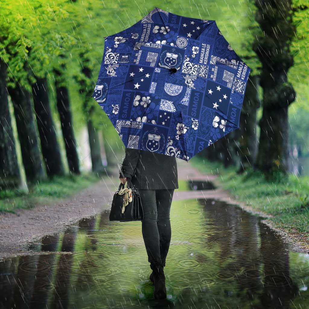 Blue Samoa Manuia Le Kerisimasi Umbrella Pacific Patchwork Xmas Vibes - Polynesian Pride