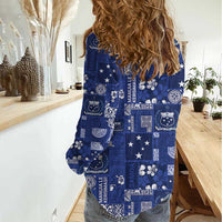 Blue Samoa Manuia Le Kerisimasi Women Casual Shirt Pacific Patchwork Xmas Vibes - Polynesian Pride