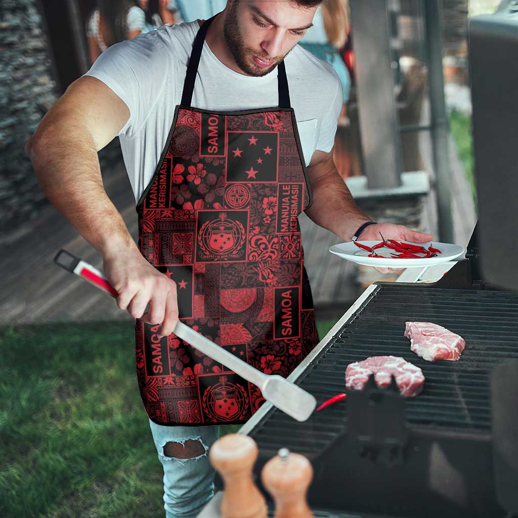 Dark Samoa Manuia Le Kerisimasi Apron Pacific Patchwork Xmas Vibes - Polynesian Pride