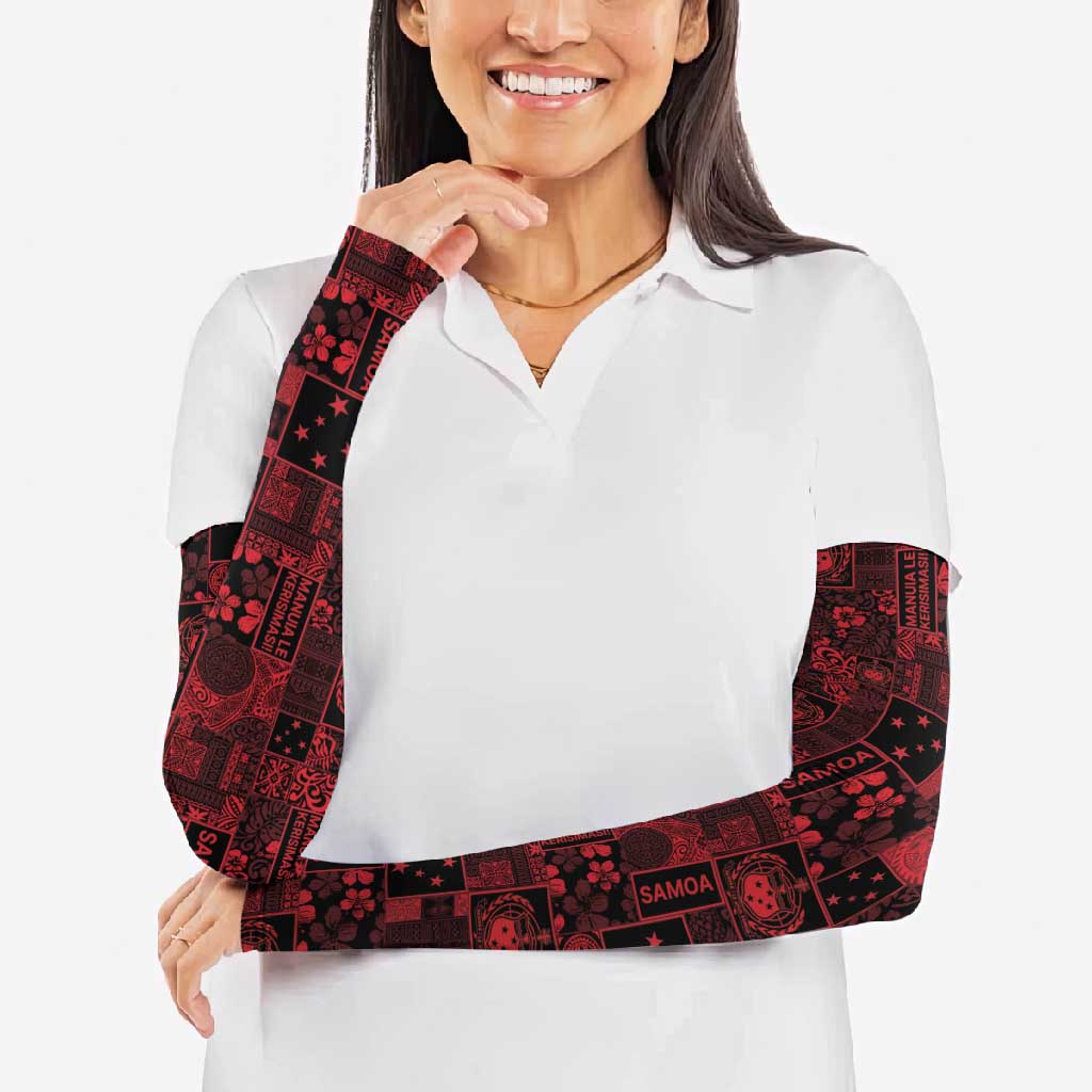 Dark Samoa Manuia Le Kerisimasi Arm Sleeves Pacific Patchwork Xmas Vibes - Polynesian Pride