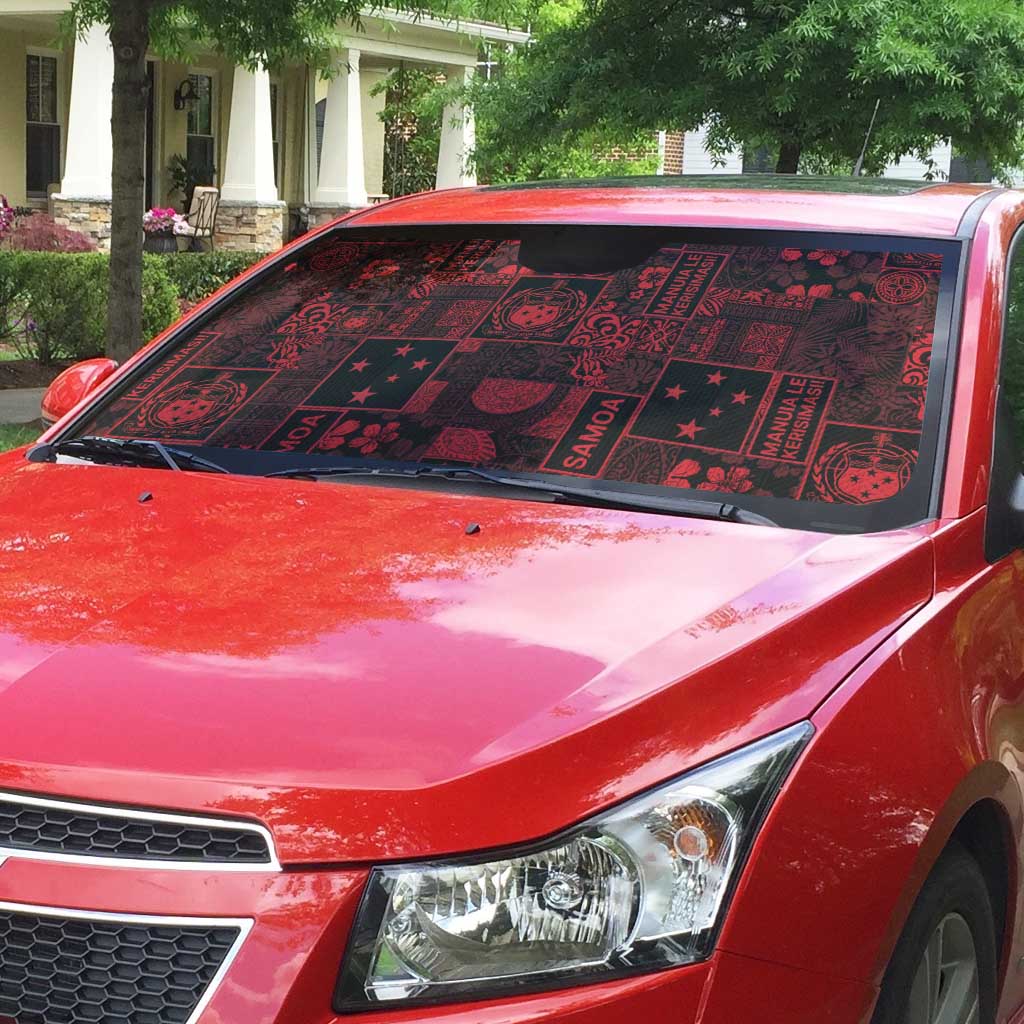 Dark Samoa Manuia Le Kerisimasi Auto Sun Shade Pacific Patchwork Xmas Vibes - Polynesian Pride