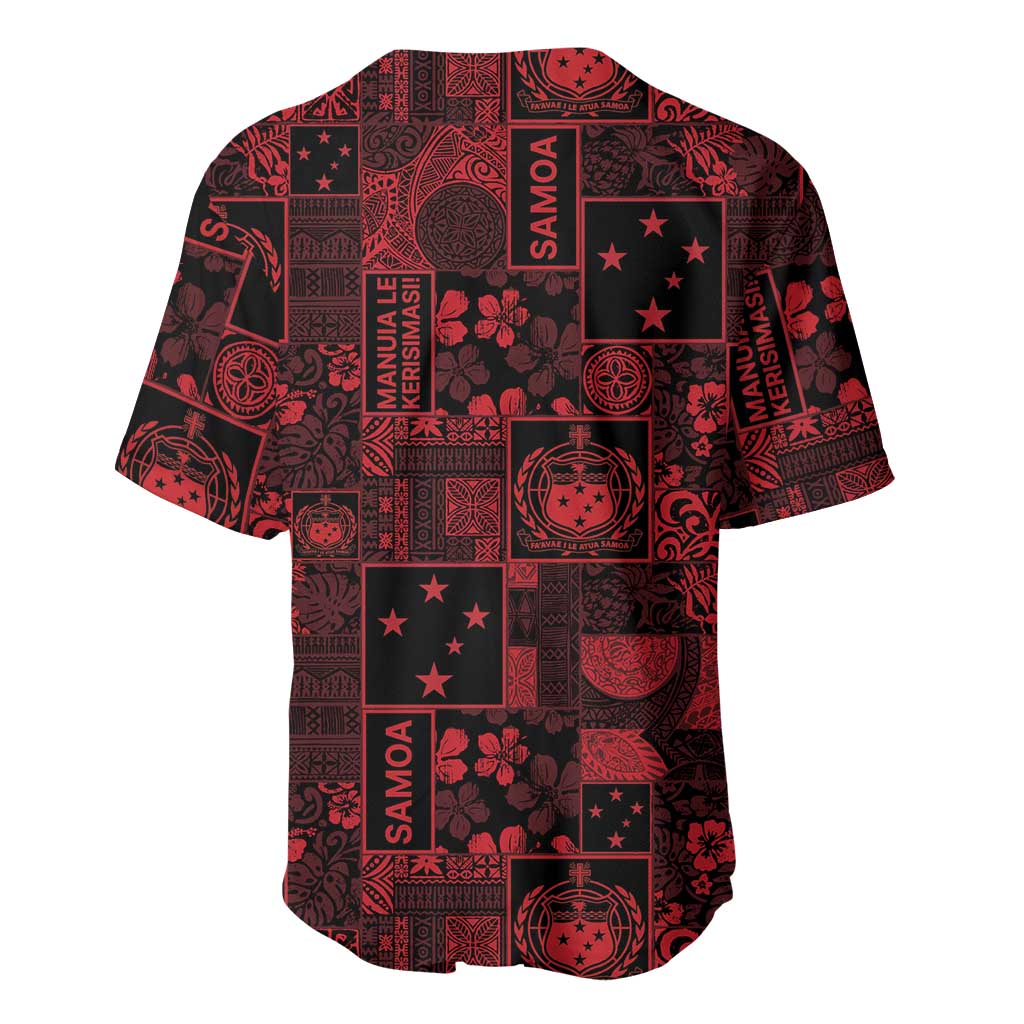 Dark Samoa Manuia Le Kerisimasi Baseball Jersey Pacific Patchwork Xmas Vibes - Polynesian Pride
