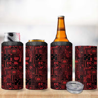 Dark Samoa Manuia Le Kerisimasi 4 in 1 Can Cooler Tumbler Pacific Patchwork Xmas Vibes - Polynesian Pride