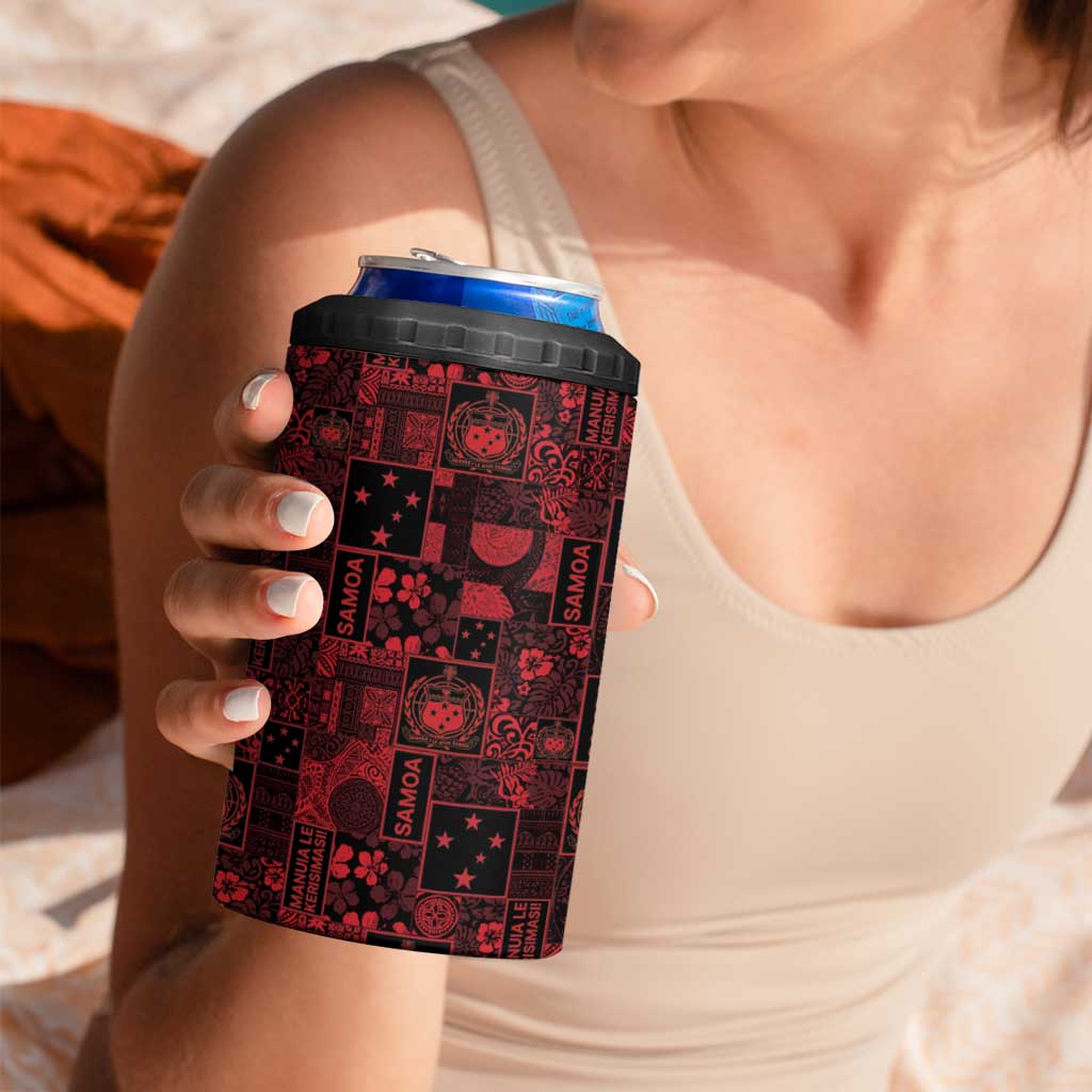 Dark Samoa Manuia Le Kerisimasi 4 in 1 Can Cooler Tumbler Pacific Patchwork Xmas Vibes - Polynesian Pride