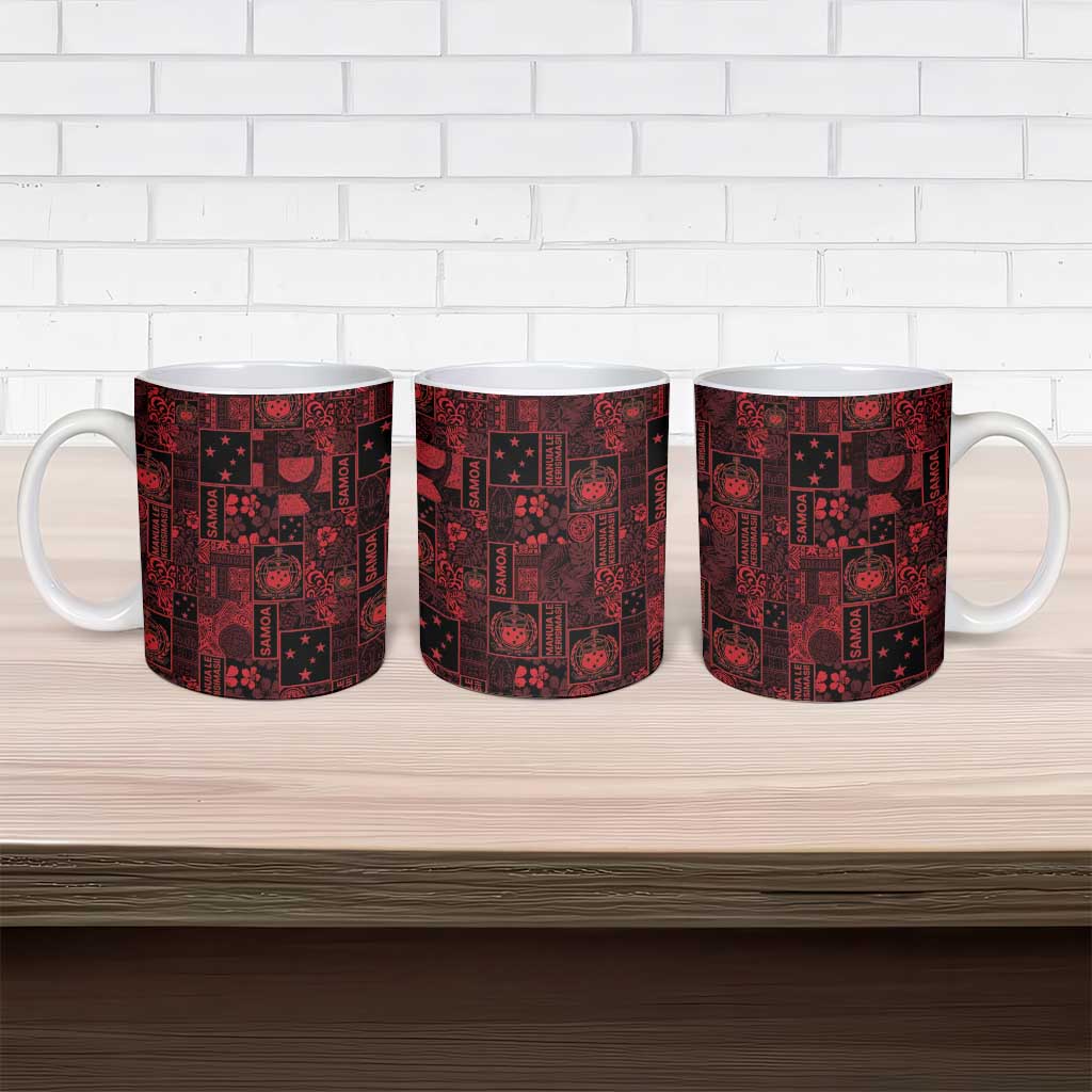 Dark Samoa Manuia Le Kerisimasi Ceramic Mug Pacific Patchwork Xmas Vibes - Polynesian Pride