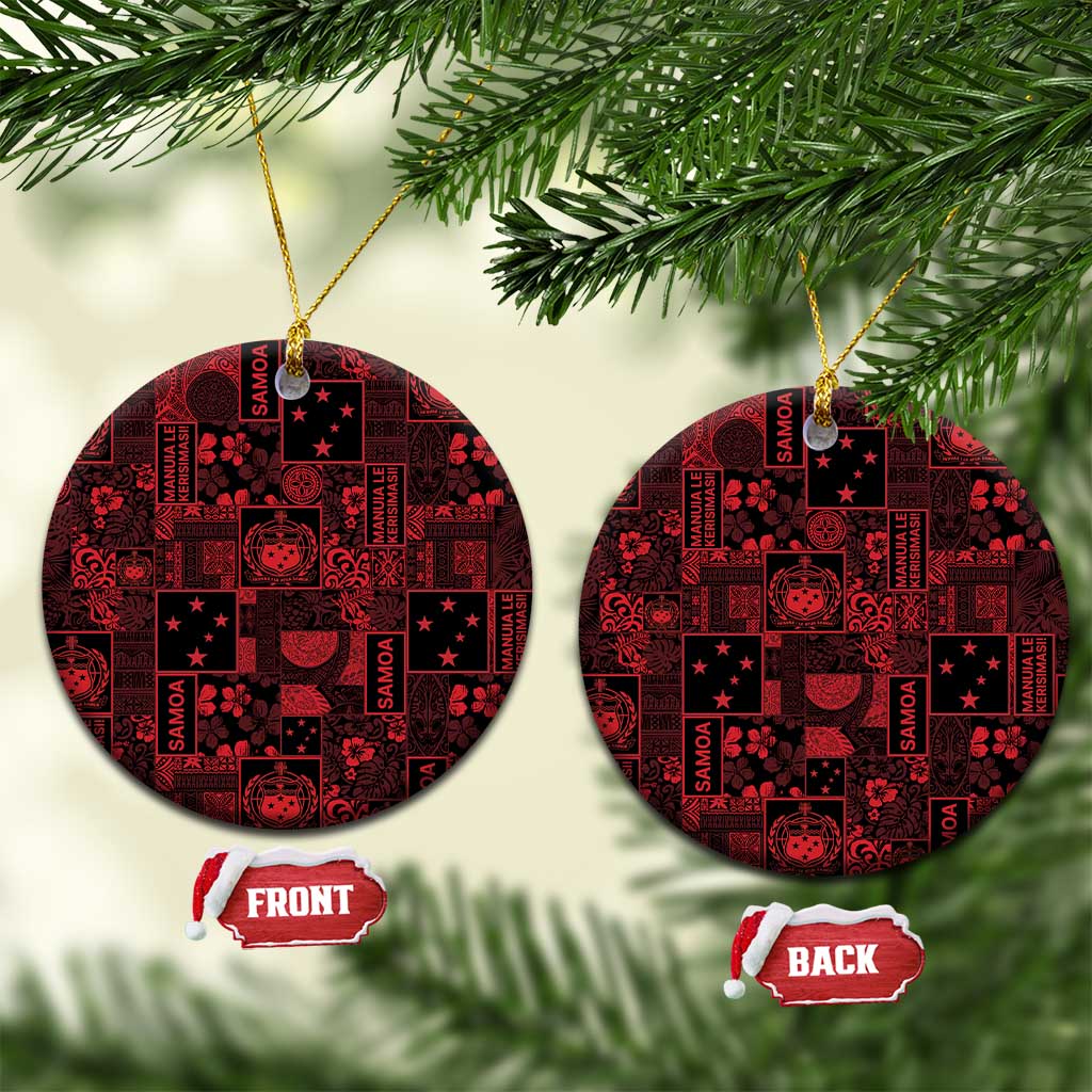 Dark Samoa Manuia Le Kerisimasi Ceramic Ornament Pacific Patchwork Xmas Vibes - Polynesian Pride