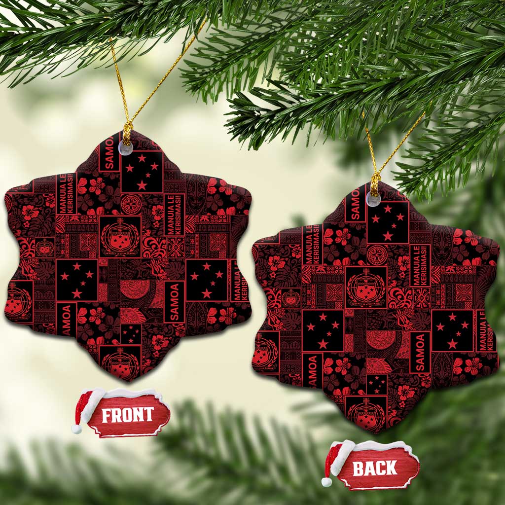Dark Samoa Manuia Le Kerisimasi Ceramic Ornament Pacific Patchwork Xmas Vibes - Polynesian Pride