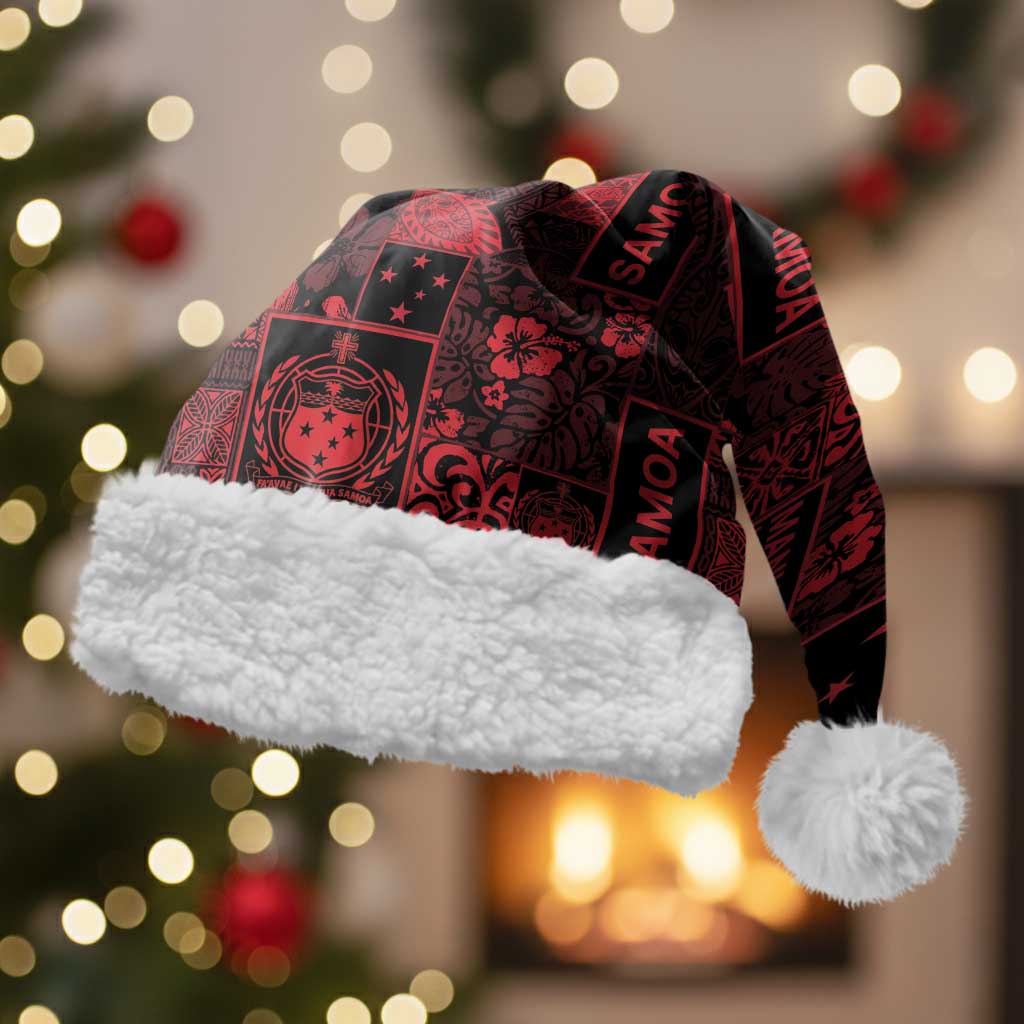 Dark Samoa Manuia Le Kerisimasi Christmas Santa Hat Pacific Patchwork Xmas Vibes - Polynesian Pride