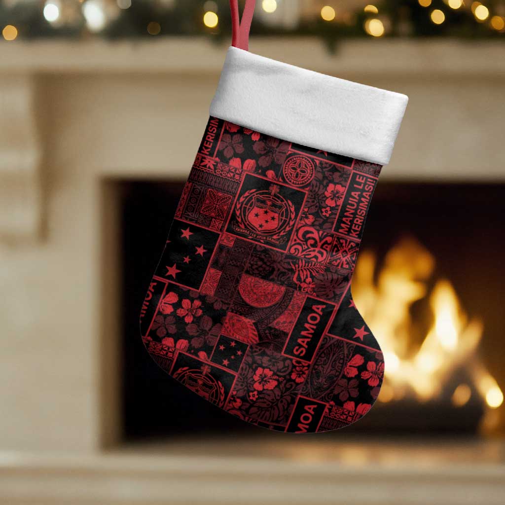 Dark Samoa Manuia Le Kerisimasi Christmas Stocking Pacific Patchwork Xmas Vibes - Polynesian Pride