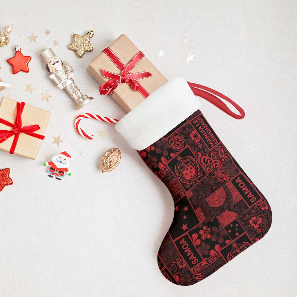 Dark Samoa Manuia Le Kerisimasi Christmas Stocking Pacific Patchwork Xmas Vibes - Polynesian Pride