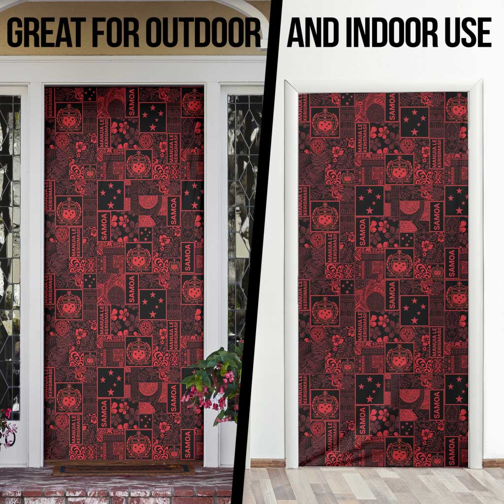 Dark Samoa Manuia Le Kerisimasi Door Cover Pacific Patchwork Xmas Vibes - Polynesian Pride