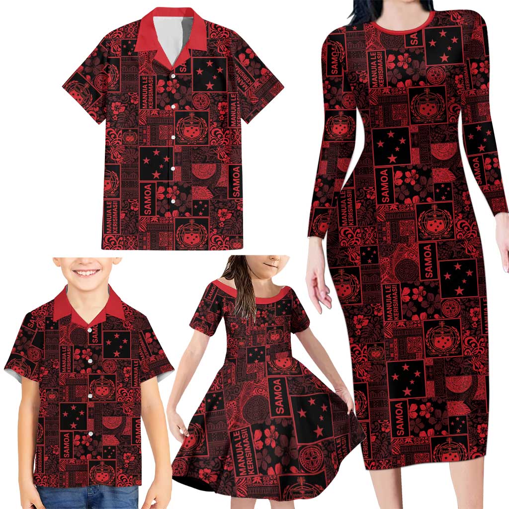 Dark Samoa Manuia Le Kerisimasi Family Matching Long Sleeve Bodycon Dress and Hawaiian Shirt Pacific Patchwork Xmas Vibes LT9 - Polynesian Pride