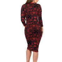 Dark Samoa Manuia Le Kerisimasi Family Matching Long Sleeve Bodycon Dress and Hawaiian Shirt Pacific Patchwork Xmas Vibes LT9 - Polynesian Pride