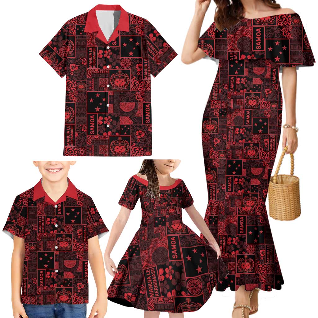 Dark Samoa Manuia Le Kerisimasi Family Matching Mermaid Dress and Hawaiian Shirt Pacific Patchwork Xmas Vibes LT9 - Polynesian Pride
