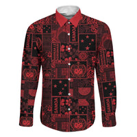 Dark Samoa Manuia Le Kerisimasi Family Matching Mermaid Dress and Hawaiian Shirt Pacific Patchwork Xmas Vibes LT9 Dad's Shirt - Long Sleeve Red - Polynesian Pride