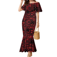 Dark Samoa Manuia Le Kerisimasi Family Matching Mermaid Dress and Hawaiian Shirt Pacific Patchwork Xmas Vibes LT9 Mom's Dress Red - Polynesian Pride