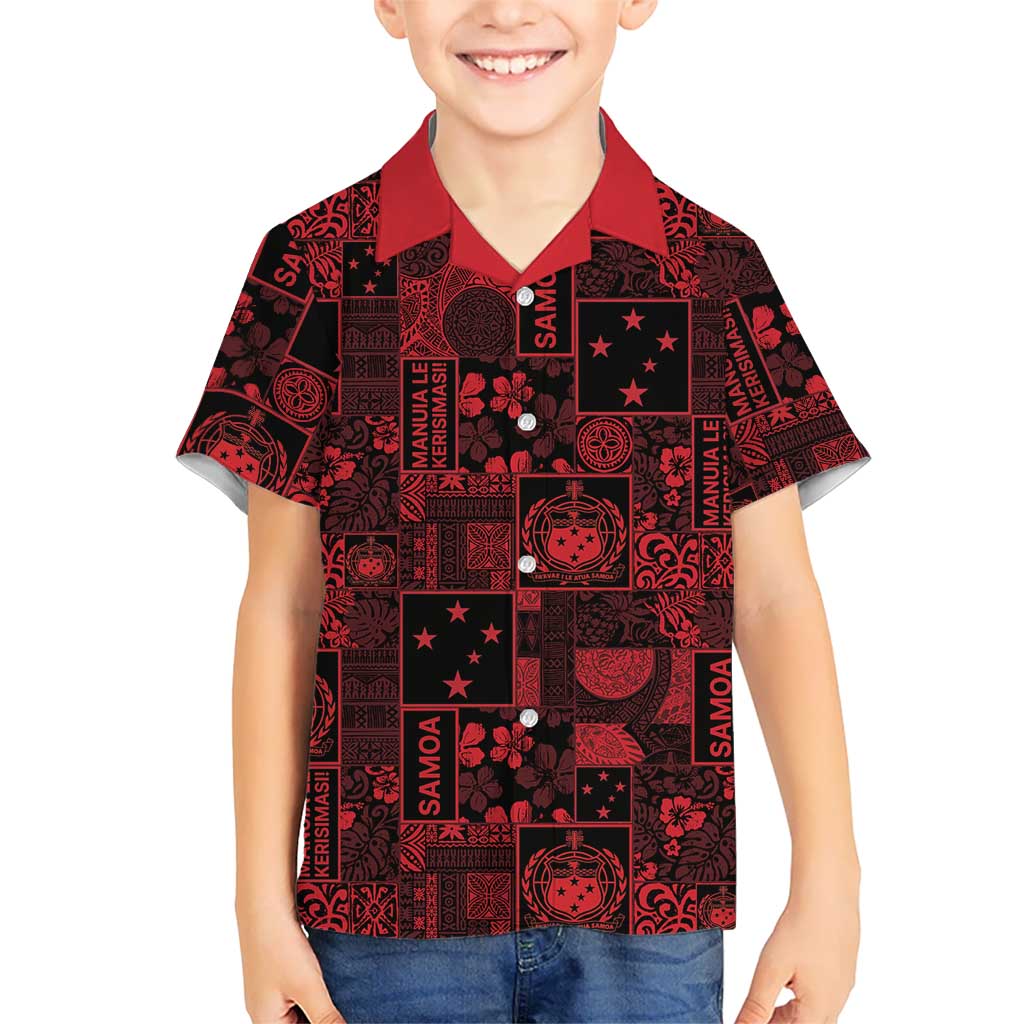Dark Samoa Manuia Le Kerisimasi Family Matching Mermaid Dress and Hawaiian Shirt Pacific Patchwork Xmas Vibes LT9 Son's Shirt Red - Polynesian Pride
