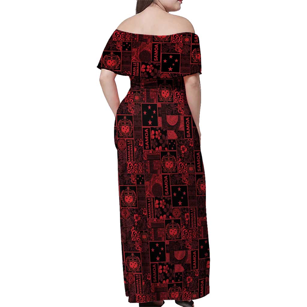 Dark Samoa Manuia Le Kerisimasi Family Matching Off Shoulder Maxi Dress and Hawaiian Shirt Pacific Patchwork Xmas Vibes LT9 - Polynesian Pride