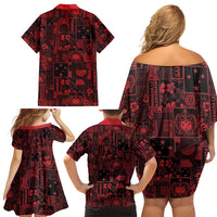 Dark Samoa Manuia Le Kerisimasi Family Matching Off Shoulder Short Dress and Hawaiian Shirt Pacific Patchwork Xmas Vibes LT9 - Polynesian Pride