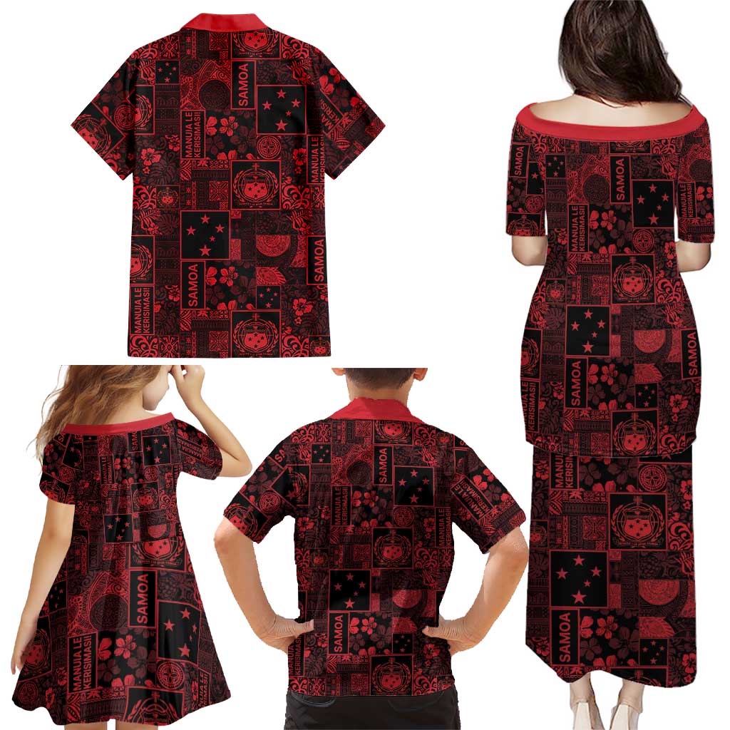 Dark Samoa Manuia Le Kerisimasi Family Matching Puletasi and Hawaiian Shirt Pacific Patchwork Xmas Vibes - Polynesian Pride