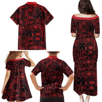 Dark Samoa Manuia Le Kerisimasi Family Matching Puletasi and Hawaiian Shirt Pacific Patchwork Xmas Vibes - Polynesian Pride