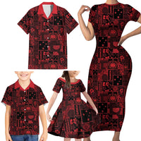 Dark Samoa Manuia Le Kerisimasi Family Matching Short Sleeve Bodycon Dress and Hawaiian Shirt Pacific Patchwork Xmas Vibes LT9 - Polynesian Pride