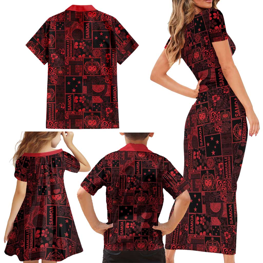 Dark Samoa Manuia Le Kerisimasi Family Matching Short Sleeve Bodycon Dress and Hawaiian Shirt Pacific Patchwork Xmas Vibes LT9 - Polynesian Pride