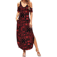 Dark Samoa Manuia Le Kerisimasi Family Matching Summer Maxi Dress and Hawaiian Shirt Pacific Patchwork Xmas Vibes LT9 Mom's Dress Red - Polynesian Pride