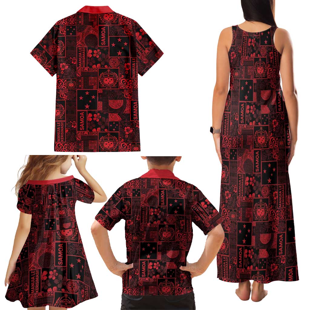 Dark Samoa Manuia Le Kerisimasi Family Matching Tank Maxi Dress and Hawaiian Shirt Pacific Patchwork Xmas Vibes LT9 - Polynesian Pride