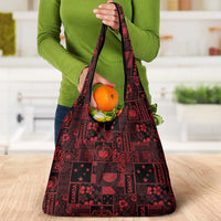 Dark Samoa Manuia Le Kerisimasi Grocery Bag Pacific Patchwork Xmas Vibes - Polynesian Pride