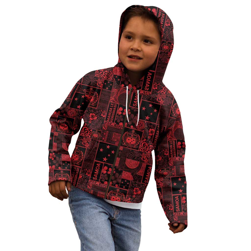 Dark Samoa Manuia Le Kerisimasi Kid Hoodie Pacific Patchwork Xmas Vibes - Polynesian Pride