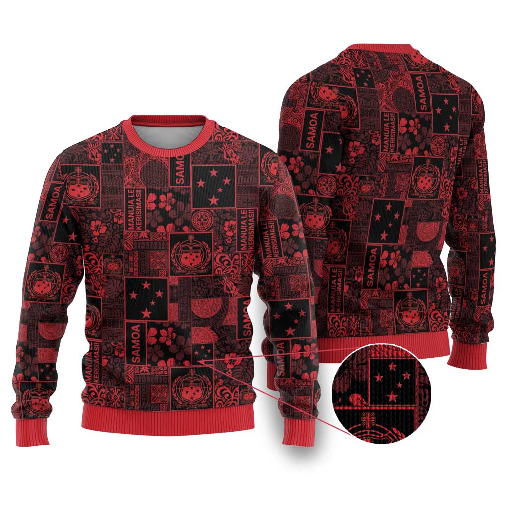 Dark Samoa Manuia Le Kerisimasi Ugly Christmas Sweater Pacific Patchwork Xmas Vibes - Polynesian Pride